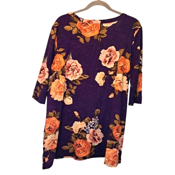 Piphany Purple V-Neck Floral Tunic Top Plus Size 2X - Picture 2 of 5